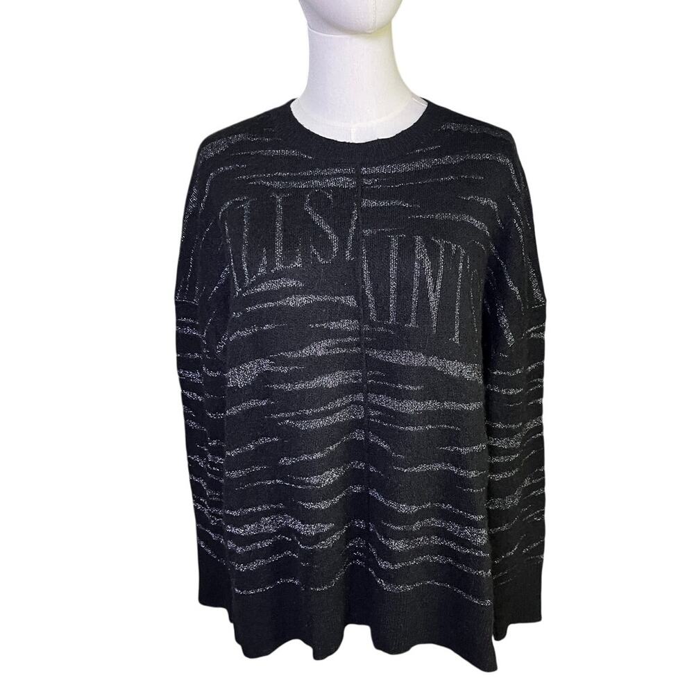 AllSaints Metallic Zebra Tiger Stripe Oversized Sweater Black Wool Blend Medium
